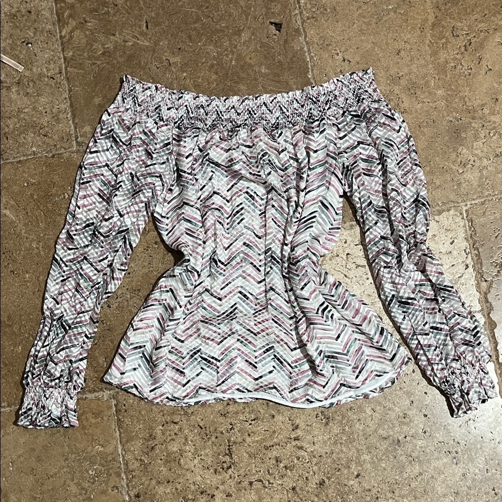 White House Black Market Off-Shoulder Chevron Blouse